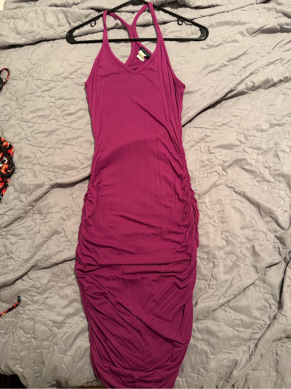 Venus Ruched Fitted Tank Top Midi Purple Dress XS GUC